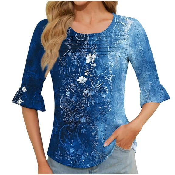 Women's T-Shirt Cute Tops for Women Women's Casual Printed Short Sleeve Round Neck Blouse Fashionable And Comfortable Top Navy M