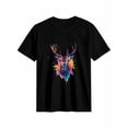 thumbnail image 1 of Women's T-Shirt Deer Head Colorful Splash Short Sleeve Casual Tee Classic Crew Neck T Shirt for Women Black, 2XL, 1 of 7