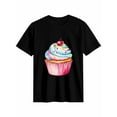 thumbnail image 1 of Women's T-Shirt Dessert Cake Cherry Short Sleeve Casual Tee Classic Crew Neck T Shirt for Women Black, L, 1 of 7