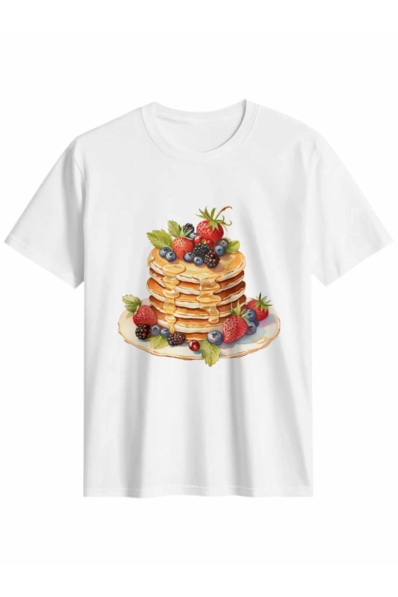 Women's T-Shirt Dessert Cake Fruit Short Sleeve Casual Tee Classic Crew Neck T Shirt for Women White, 2XL
