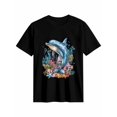thumbnail image 1 of Women's T-Shirt Dolphin Starfish Short Sleeve Casual Tee Classic Crew Neck T Shirt for Women Black, S, 1 of 7