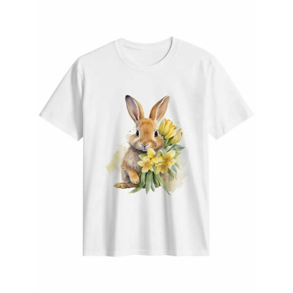 Women's T-Shirt Easter Bunny Tulip Short Sleeve Casual Tee Classic Crew Neck T Shirt for Women White, L