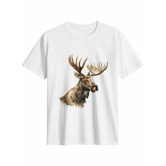 Women's T-Shirt Elk Animal Cartoon Short Sleeve Casual Tee Classic Crew Neck T Shirt for Women White, M