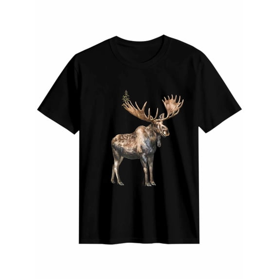 Women's T-Shirt Elk Animal Short Sleeve Casual Tee Classic Crew Neck T Shirt for Women Black, 4XL