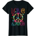 thumbnail image 1 of Women's T-Shirt Flower Power Hippie Costume Love Peace Shirt 60s 70s Retro Top Black Small, 1 of 4