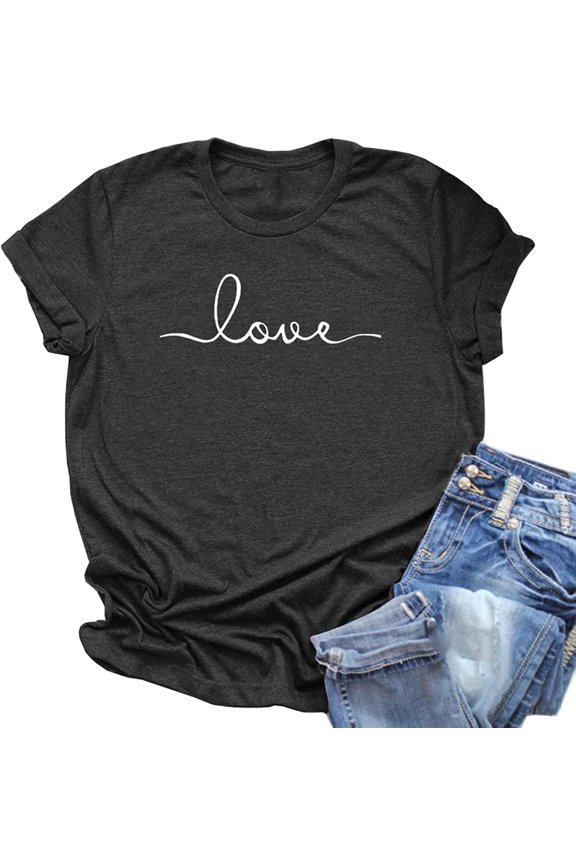 Women's T-Shirt Graphic Tees Love Printed Casual Short Sleeve Tops Summer Loose Fitted Top