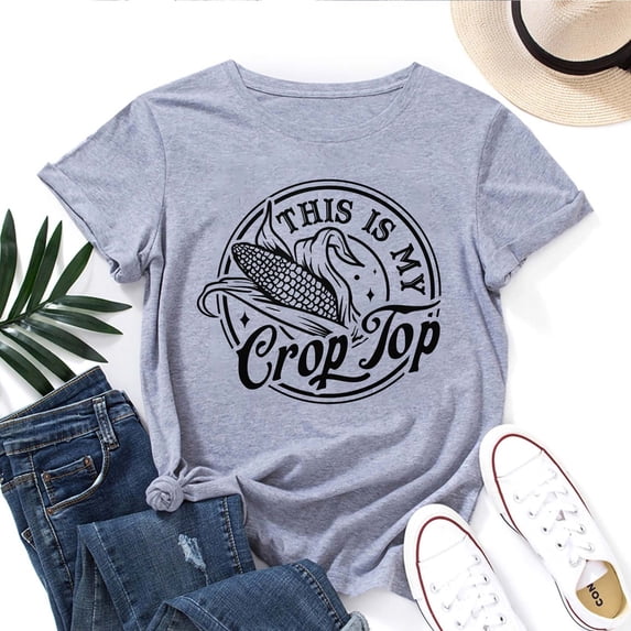 Women's T-Shirt Groovy This Is My Crop Top Tee Funny Graphic T-Shirt Soft Cotton Casual Short Sleeve Top