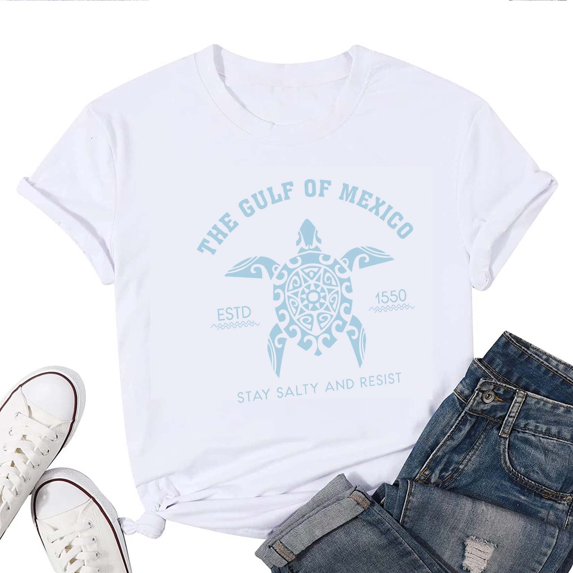 Women's T-Shirt Gulf of Mexico Stay Salty Resistance Tee Funny Graphic T-Shirt Casual Short Sleeve Top