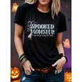 thumbnail image 1 of Women's T‑Shirt, Halloween Costume, Casual Gothic Style, Spooked Monster Text Design, Party Wear, 1 of 5