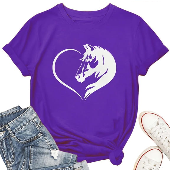 Women's T-Shirt Horse Lover Tee Funny Graphic T-Shirt Soft Cotton Casual Short Sleeve Top