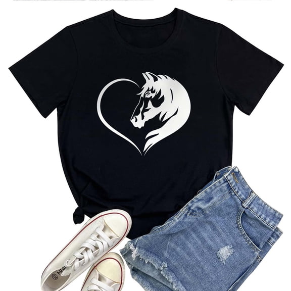 Women's T-Shirt Horse Lover Tee Funny Graphic T-Shirt Soft Cotton Casual Short Sleeve Top