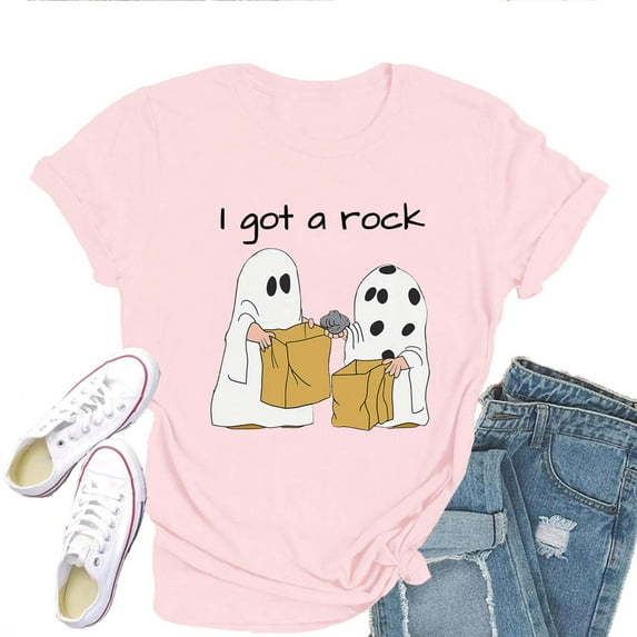 Women's T-Shirt I Got A Rock Halloween Tee Funny Graphic T-Shirt Soft Cotton Casual Short Sleeve Top