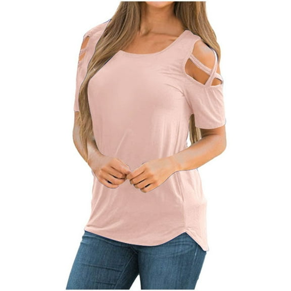 Women's T Shirt Imitation Pull Frame Off Shoulder Solid Color Top Comfortable Casual Fashion Tee for Ladies