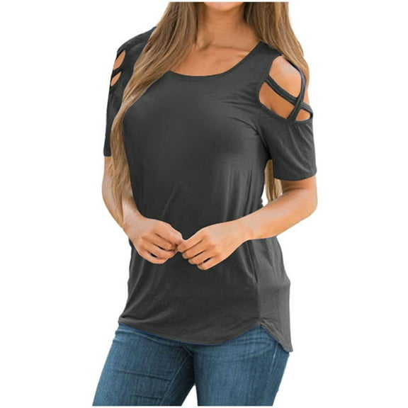 Women's T Shirt Imitation Pull Frame Off Shoulder Solid Color Top Comfortable Casual Fashion Tee for Ladies