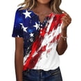 thumbnail image 1 of Women's T Shirt Independence Day Print Button Short Sleeve Daily Weekend Fashion Basic V- Neck Regular Top, 1 of 5