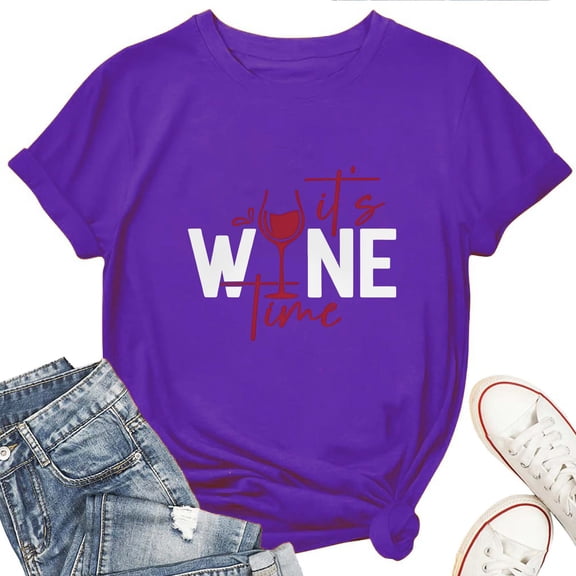 Women's T-Shirt It'S Wine Time Tee Funny Graphic T-Shirt Soft Cotton Casual Short Sleeve Top