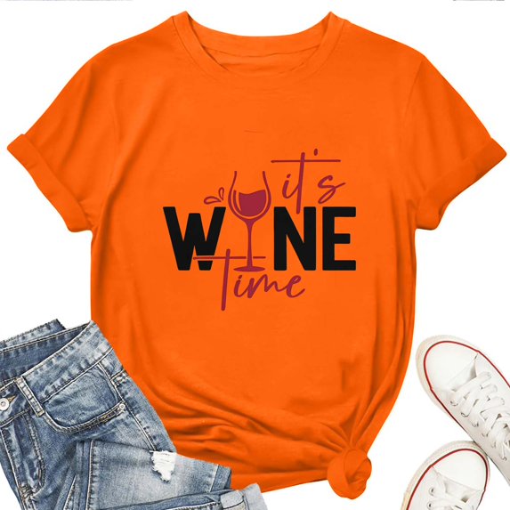 Women's T-Shirt It'S Wine Time Tee Funny Graphic T-Shirt Soft Cotton Casual Short Sleeve Top