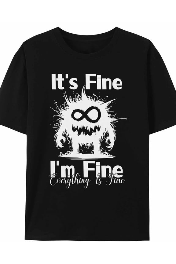Women's T-Shirt It's Fine I'm Fine Everythimg Ls Fine Cute Monster Short Sleeve Casual Tee Classic Crew Neck T Shirt for Women Black, M