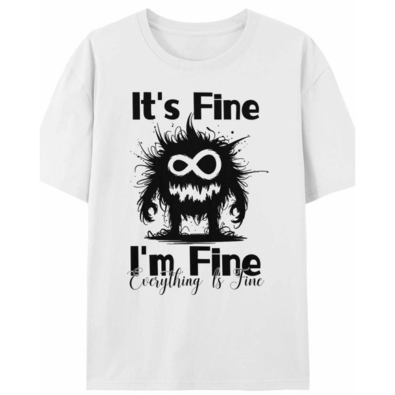 Women's T-Shirt It's Fine I'm Fine Everythimg Ls Fine Cute Monster Short Sleeve Casual Tee Classic Crew Neck T Shirt for Women White, 3XL