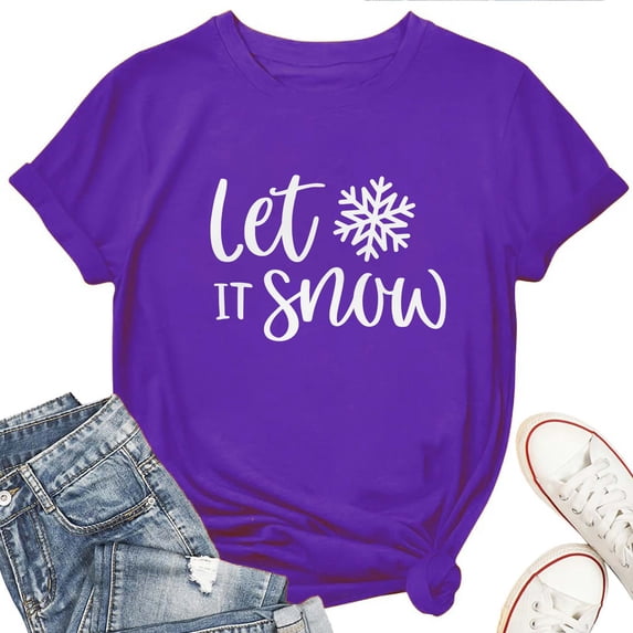 Women's T-Shirt Let It Snow Tee Funny Graphic Christmas T-Shirt Soft Cotton Casual Short Sleeve Top