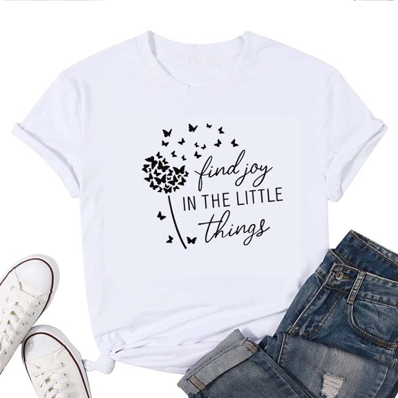 Women's T-Shirt Letter And Butterfly Dandelion Tee Funny Graphic T-Shirt Soft Cotton Casual Short Sleeve Top