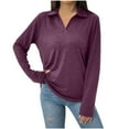thumbnail image 1 of Women's T Shirt Long Sleeve Loose Fit Casual Top Solid Color Flip Pocket Comfortable Soft Fabric Spring Autumn Fashion, 1 of 2