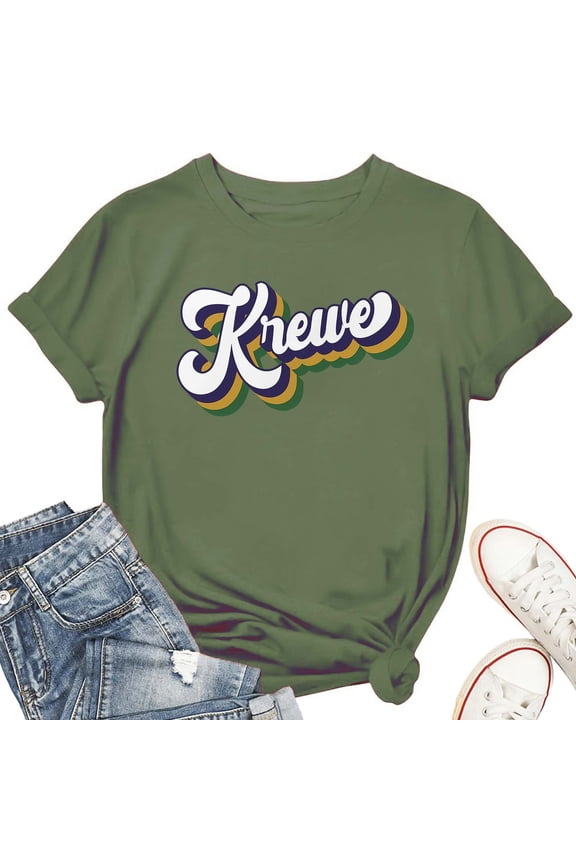 Women's T-Shirt Mardi Gras Krewe Tee Funny Graphic T-Shirt Soft Cotton Casual Short Sleeve Top