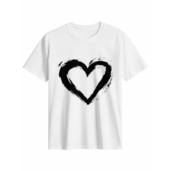 Women's T-Shirt Model Black White Cute Cartoon Love Short Sleeve Casual Tee Classic Crew Neck T Shirt for Women White, 3XL