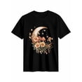 thumbnail image 1 of Women's T-Shirt Moon Mushrooms Flowers Short Sleeve Casual Tee Classic Crew Neck T Shirt for Women Black, M, 1 of 7