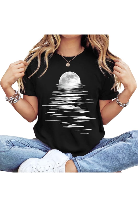 Women's T-Shirt Moon Reflection Print Casual Top