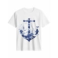 thumbnail image 1 of Women's T-Shirt Nautical Anchor Waves Short Sleeve Casual Tee Classic Crew Neck T Shirt for Women White, L, 1 of 7