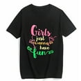 thumbnail image 1 of Women's T-Shirt Neon 80's Girls Just Wanna Have Fun Print Casual Short Sleeve Tops Black 4X-Large, 1 of 4