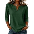 thumbnail image 1 of Women's T-Shirt Notch Neck 3/4 Sleeve Solid Color Casual Pullover Basic Comfortable Relaxed Fit Fall Top, 1 of 6
