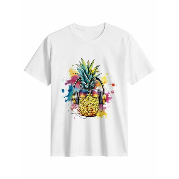 Women's T-Shirt Pineapple Hip Hop Fruit Short Sleeve Casual Tee Classic Crew Neck T Shirt for Women White, 2XL
