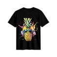 thumbnail image 1 of Women's T-Shirt Pineapple in Earphone Hip Hop Short Sleeve Casual Tee Classic Crew Neck T Shirt for Women Black, M, 1 of 7