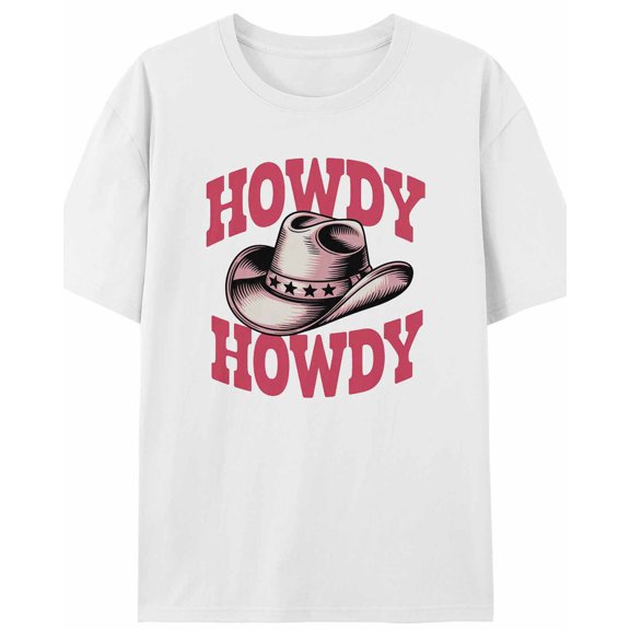 Women's T-Shirt Pink Howdy Western Cowboy Hat Short Sleeve Casual Tee Classic Crew Neck T Shirt for Women White, 2XL