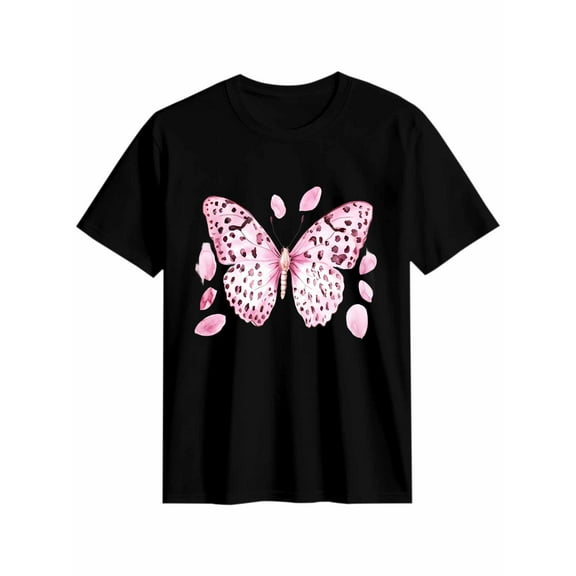 Women's T-Shirt Pink Leopard Print Bow Short Sleeve Casual Tee Classic Crew Neck T Shirt for Women Black, 2XL