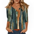 thumbnail image 1 of Women's T Shirt Print 3/4 Sleeve Daily Weekend Fashion Basic V- Neck Regular Top Dark Green L, 1 of 5