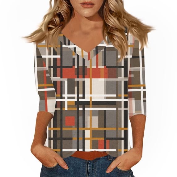 Women's T Shirt Print 3/4 Sleeve Daily Weekend Fashion Basic V- Neck Regular Top Gray 3XL