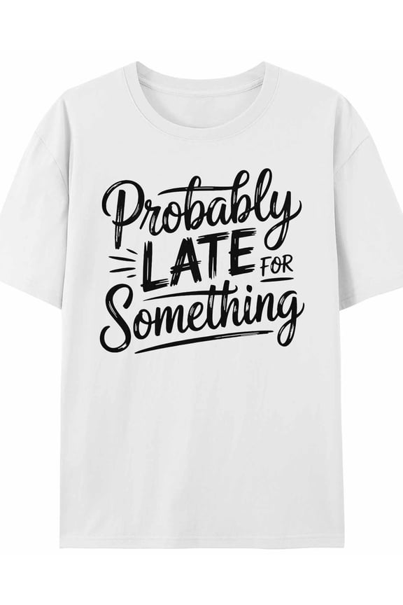 Women's T-Shirt Probably Late for Something Street Art Short Sleeve Casual Tee Classic Crew Neck T Shirt for Women White, 2XL