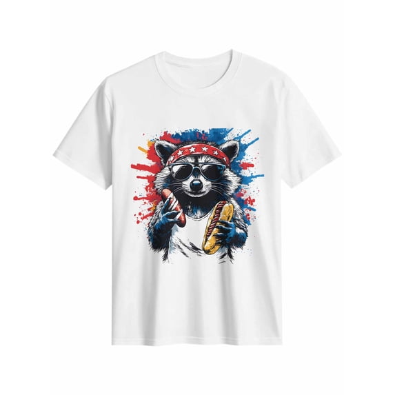 Women's T-Shirt Raccoon Hot Dog American Short Sleeve Casual Tee Classic Crew Neck T Shirt for Women White, 3XL