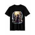 thumbnail image 1 of Women's T-Shirt Raccoon Moon Short Sleeve Casual Tee Classic Crew Neck T Shirt for Women Black, 2XL, 1 of 7