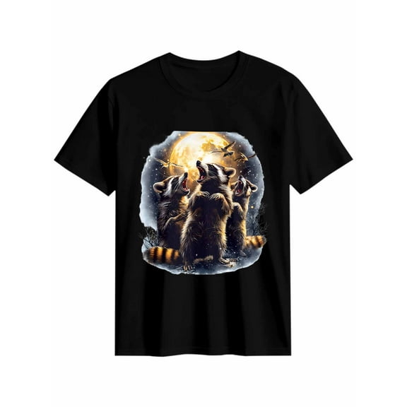 Women's T-Shirt Raccoon Moon Short Sleeve Casual Tee Classic Crew Neck T Shirt for Women Black, M
