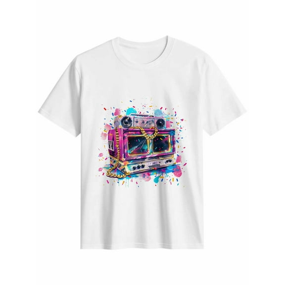 Women's T-Shirt Radio Colorful Short Sleeve Casual Tee Classic Crew Neck T Shirt for Women White, 2XL