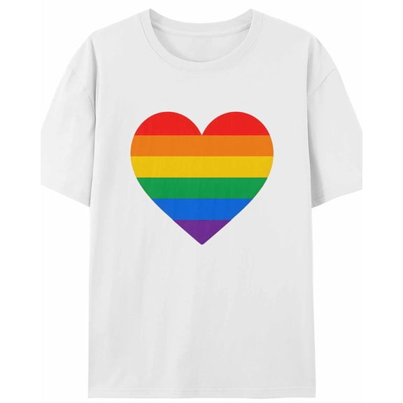 Women's T-Shirt Rainbow Stripe Love Heart Short Sleeve Casual Tee Classic Crew Neck T Shirt for Women White, 2XL