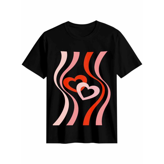 Women's T-Shirt Red Love Abstract Fluid Gradient Stripes Short Sleeve Casual Tee Classic Crew Neck T Shirt for Women Black, 2XL