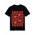 thumbnail image 1 of Women's T-Shirt Red Love Abstract Stripe Minimalist Art Short Sleeve Casual Tee Classic Crew Neck T Shirt for Women Black, XL, 1 of 7