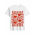 thumbnail image 1 of Women's T-Shirt Red Love Abstract Stripe Minimalist Art Short Sleeve Casual Tee Classic Crew Neck T Shirt for Women White, XS, 1 of 7