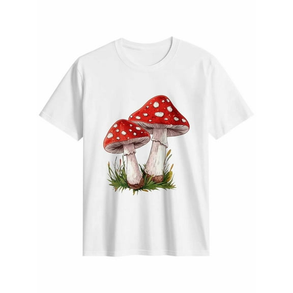 Women's T-Shirt Red Mushroom Short Sleeve Casual Tee Classic Crew Neck T Shirt for Women White, M