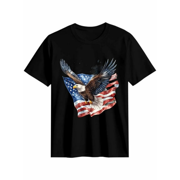 Women's T-Shirt Retro Bald Eagle US Flag Patriotic Short Sleeve Casual Tee Classic Crew Neck T Shirt for Women Black, 3XL